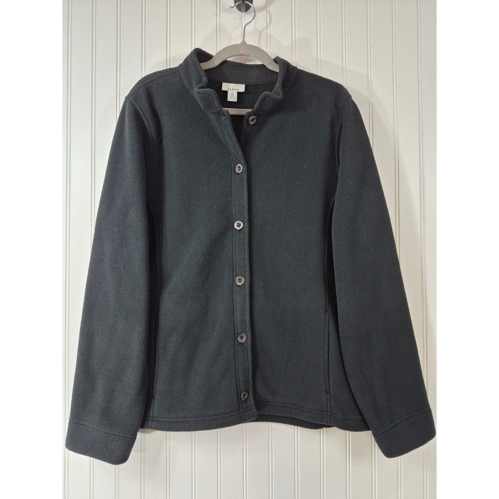 LL Bean Polartec Black Fleece Cardigan Jacket Mock Neck Button Up XL Outdoor